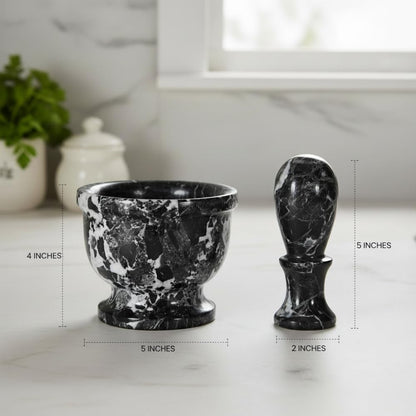 Mortar and Pestle Set – Large Stone Grinder with Polished Bowl & Non-Slip Base | Elegant Onyx Marble Kitchen Tool for Spices, Herbs & Guacamole