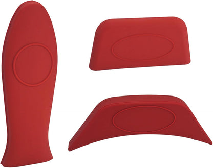 3PCS Red Silicone Hot Handle Holder for Cast Iron Skillets, Heat Resistant Handle Covers for Frying Pans Griddles Metal Cookware, Non-Slip Pot Holder Sleeves