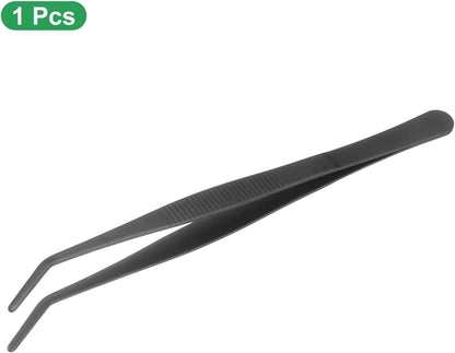 HARFINGTON Stainless Steel Tweezers 4.9 Inch Precision Tweezers with Curved Serrated Tip Multi-Purpose Kitchen Tongs for Cooking Gardening Repairing Craft, Black