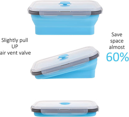 Collapsible Food Storage Containers with Lids, 4 Pack, 40 oz Silicone 1-Compartment Meal Prep Containers Reusable, Lunch Bento Boxes for Adults, Microwave Freezer Dishwasher Safe, BPA-Free, Black