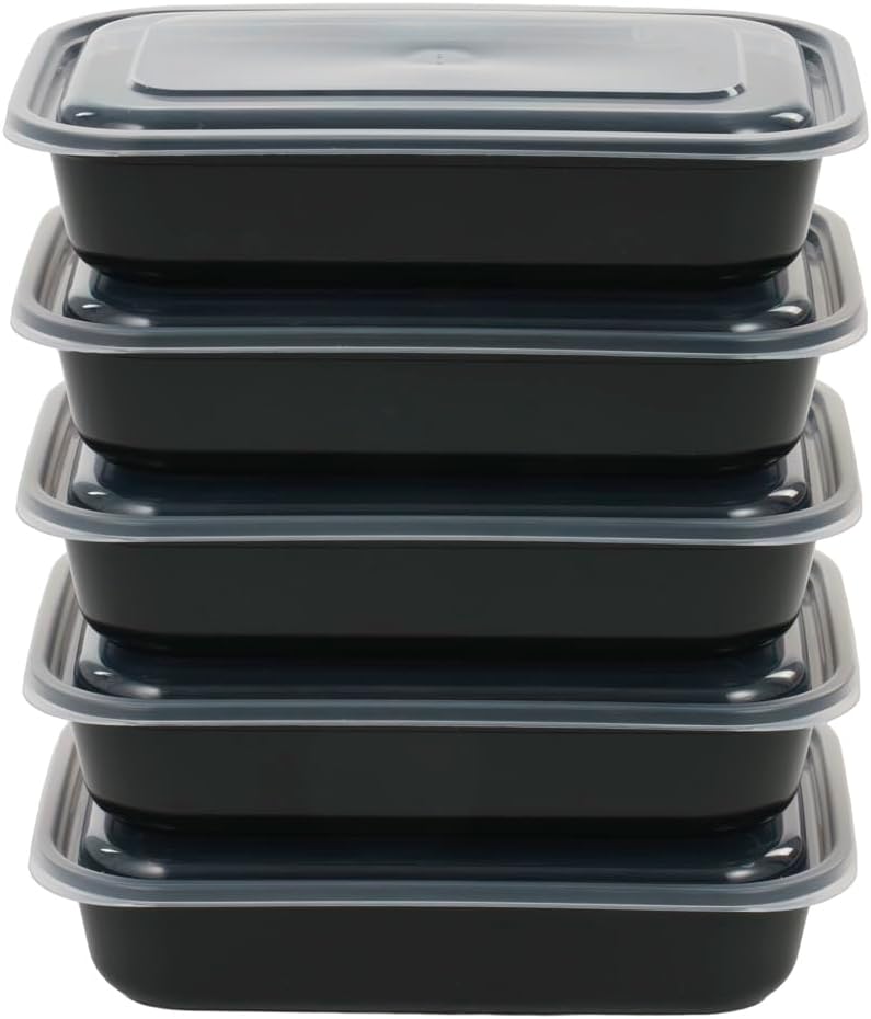 IRIS USA Meal Prep Containers, 36oz - 50 Pack (100-Piece) 3-Compartment Reusable Food Storage Containers with Lids, Plastic Kitchen Food Prep To Go Lunch Box, Microwave Freezer Dishwasher Safe, Black