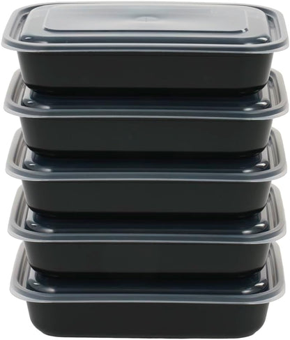 IRIS USA Meal Prep Containers, 36oz - 50 Pack (100-Piece) 3-Compartment Reusable Food Storage Containers with Lids, Plastic Kitchen Food Prep To Go Lunch Box, Microwave Freezer Dishwasher Safe, Black