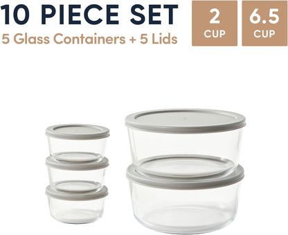6-Piece Glass Food Storage Containers Set (3 Containers + 3 BPA-Free Lids) | 2-Cup, Leakproof | Microwave, Freezer, Oven & Dishwasher Safe | Ideal for Meal Prep & Pantry Organization, Pistachio