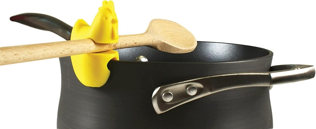 Fox Run Silicone Pot Clip Spoon Rest, Chicken, 2.5", Yellow