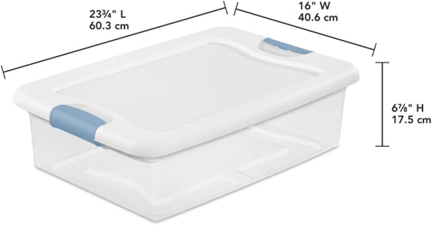 Sterilite 6-Pack Latching Box, Under Bed Storage Bins with Lids, Clear Plastic, 25 Quart - Heavy-Duty Organizing Containers for Closet, Bathroom, and Office