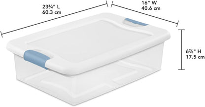 Sterilite 6-Pack Latching Box, Under Bed Storage Bins with Lids, Clear Plastic, 25 Quart - Heavy-Duty Organizing Containers for Closet, Bathroom, and Office