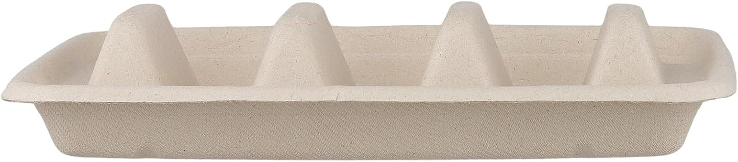 FUNSUEI 100 Pack Disposable Taco Holders with 3 Dividers, Compostable Paper Taco Plates, Party Serving Set for Taco Night, Tuesday Decorations