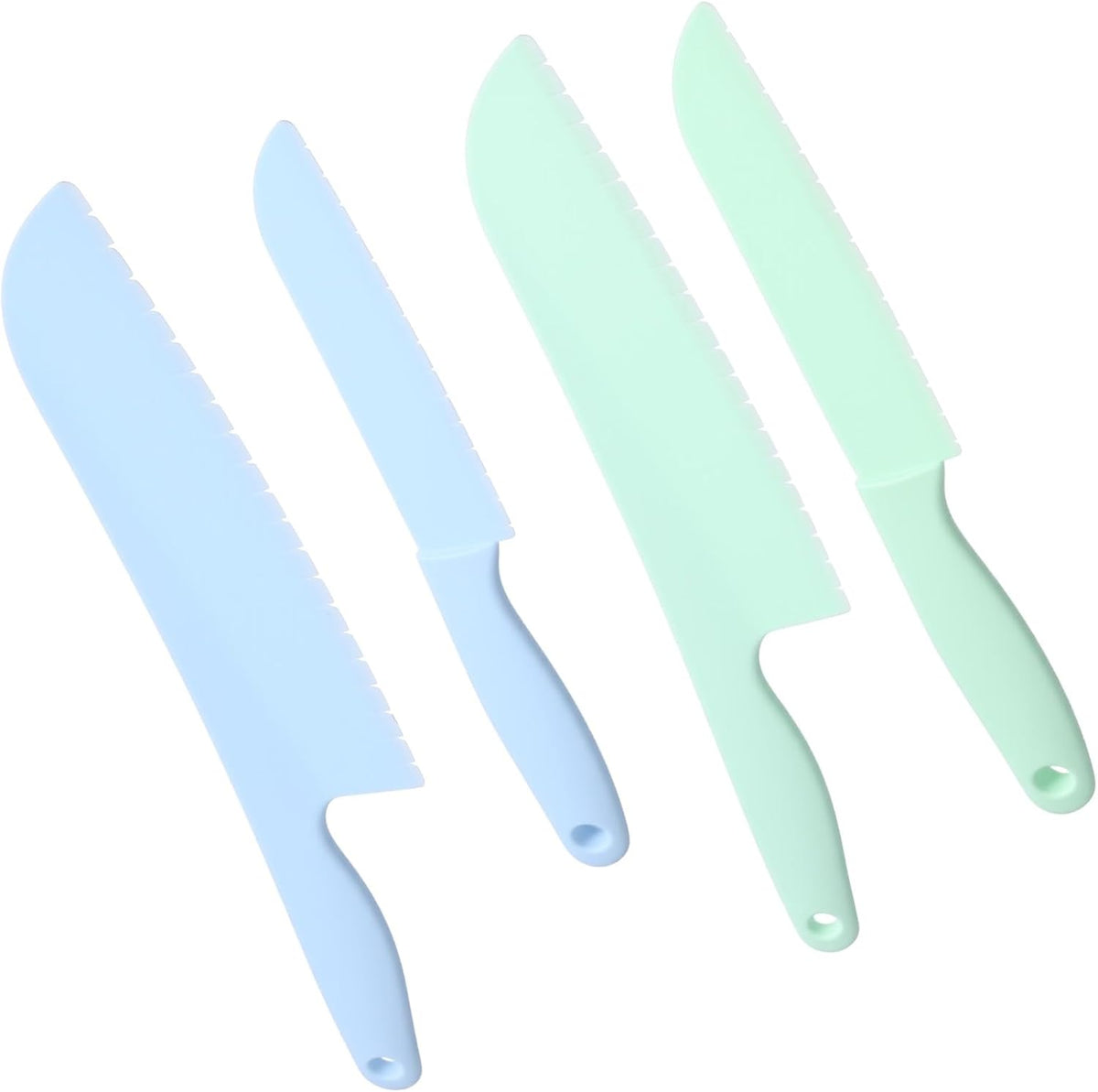 4 Pack Lettuce Knife 11/8.5 inch Nylon Knifes Plastic Lettuce Knife to Prevent Browning Dishwasher Safe Kitchen Utensils for Vegetables Fruits Bread Cake and Salad (S/L Blue and Green)