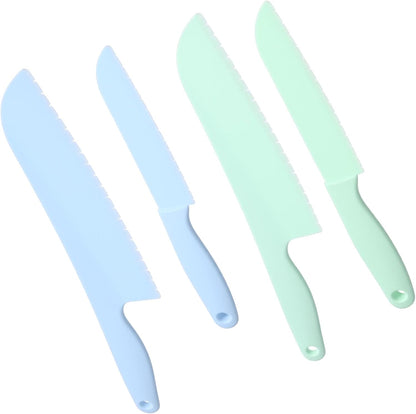 4 Pack Lettuce Knife 11/8.5 inch Nylon Knifes Plastic Lettuce Knife to Prevent Browning Dishwasher Safe Kitchen Utensils for Vegetables Fruits Bread Cake and Salad (S/L Blue and Green)