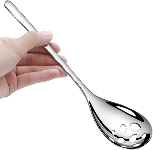 Slotted & Solid Serving Spoons Set, 9.4 Inch Stainless Steel Perforated Serving Spoons for Vegetables, Salad, Pasta, 3 Tablespoons, 3 Slotted Spoons