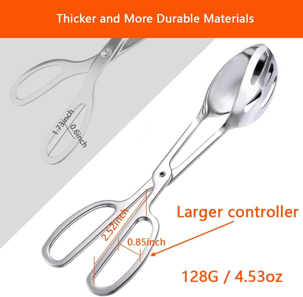 Kitchen Tongs for Cooking for Buffet Party Catering - Stainless Steel Salad Tongs for Food Bread Cake Bake Dessert, 10-Inch Serving Tongs for Grill, Steak, Barbecue, Scissor Design (1 Pack)