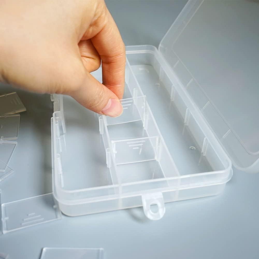 Yansanido 4 Pcs 15 Grids Clear 6.85 Inch X 3.85 Inch Adjustable Small Removable Clear Plastic Jewelry Organizer Divider Storage Box Jewelry Earring Tool Containers