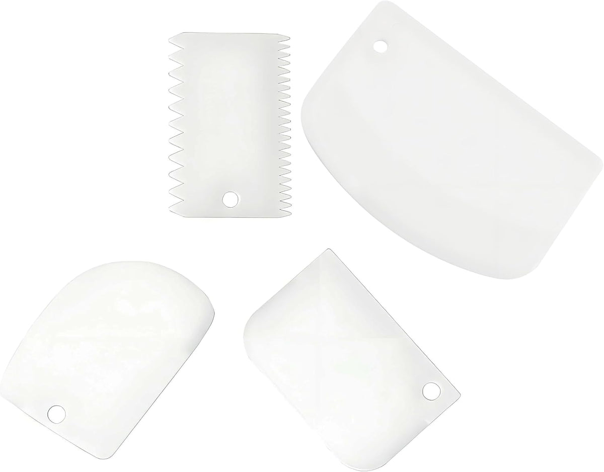 Cake Scraper Smoother Set and Sculpting & Modeling Tools, Cake Dough Flexible Spatula for Kitchen & Dining, 4 Pcs, White