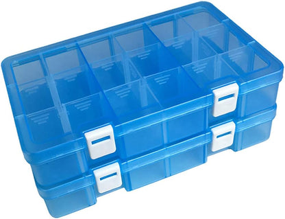 DUOFIRE Plastic Organizer Container Storage Box Adjustable Divider Removable Grid Compartment for Jewelry Beads Earring Tool Fishing Hook Small Accessories(18 grids, White X 2)