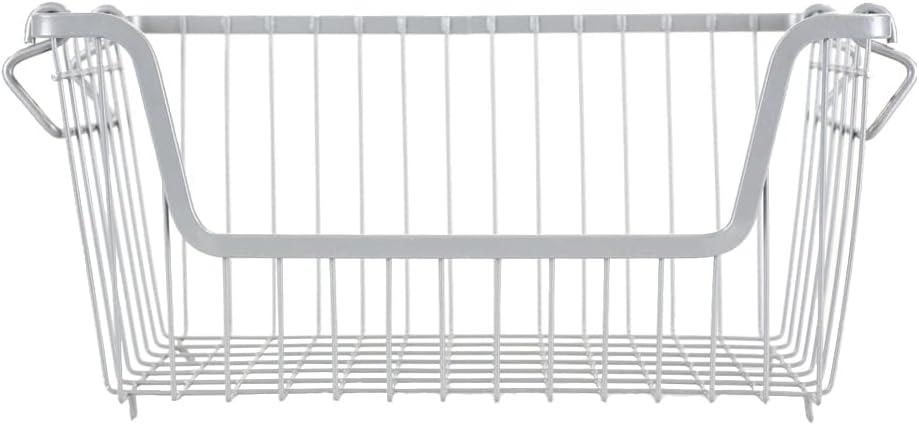 Home Basics Powder Coated Steel Wire Storage Organizer Basket Bin with Handles For Cabinets, Shelves, closet, Kitchen, Bedroom, Laundry Room, Vanity Small
