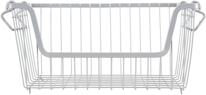 Home Basics Powder Coated Steel Wire Storage Organizer Basket Bin with Handles For Cabinets, Shelves, closet, Kitchen, Bedroom, Laundry Room, Vanity Small
