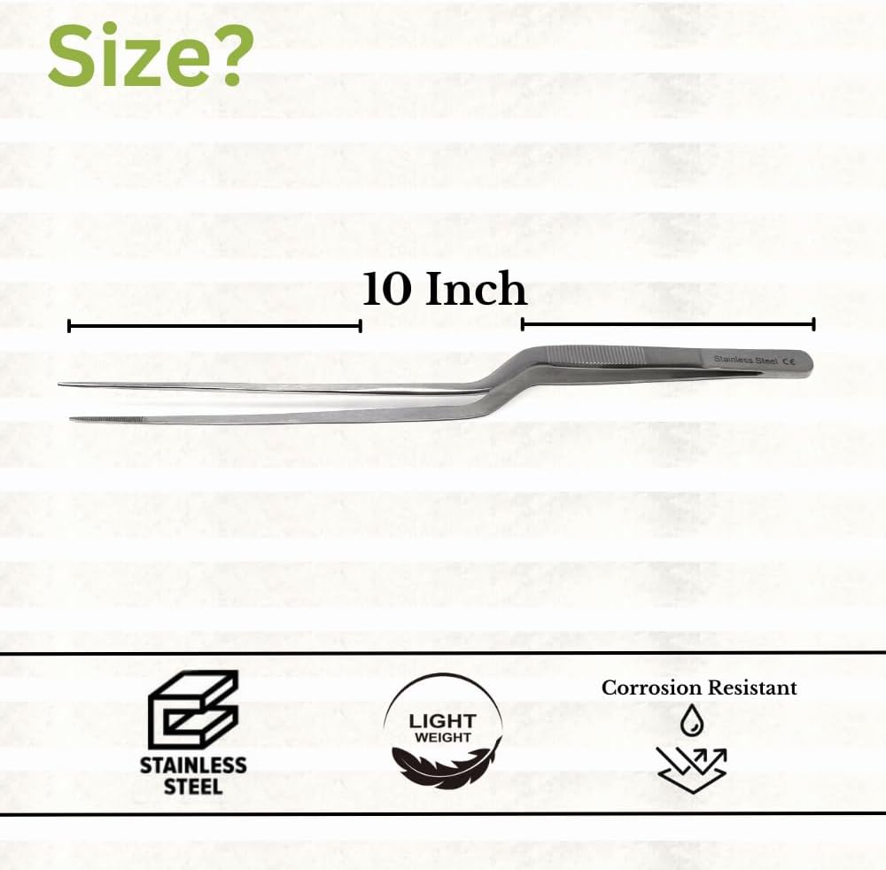 Stainless Steel Offset Chef Kitchen Tweezers for Preparing, Sea Food, BBQ, Decorating Plates & Cakes, Pastries, Kernels of Corn, Pine Nuts Garnishing, Placing & Picking Objects (8 Inch)