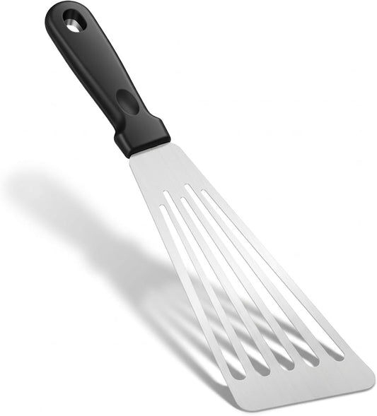 Fish Spatula Stainless Steel Thin Metal Turner Fish Spatula 12.4” Spatulas Flexible Non-Slip Ergonomic Handle Slotted Spatulas for Outdoor Grilling Daily Barbeque Black
