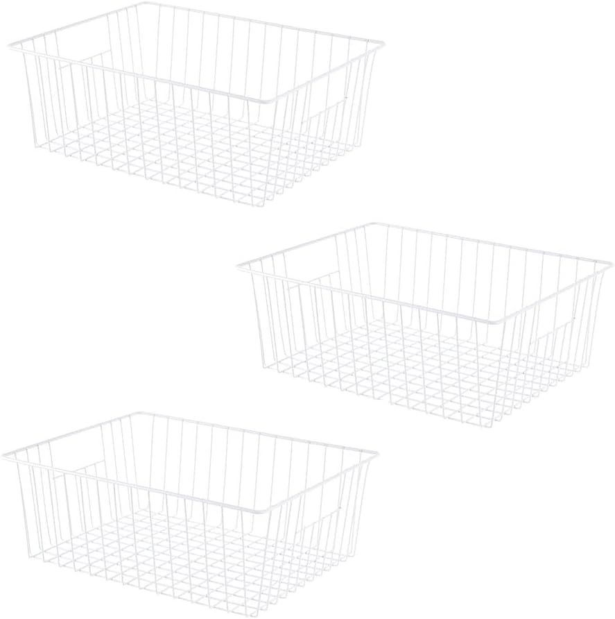 16" L x 12" W Wider Freezer Storage Organizer Baskets Container, Deep Metal Wire Chest Upright Refrigerator Divider Bins with Built-in Handles for Cabinet, Pantry, Closet, Kitchen
