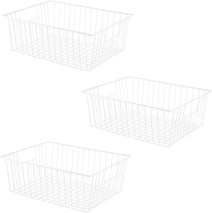16" L x 12" W Wider Freezer Storage Organizer Baskets Container, Deep Metal Wire Chest Upright Refrigerator Divider Bins with Built-in Handles for Cabinet, Pantry, Closet, Kitchen