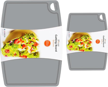 Liflicon Silicone Thick Cutting Boards Mats Set of 3 Foldable & Flexible Design Juice Grooves Easy Grip Handle Dishwasher Safe for Kitchen,BPA free Silicone Cutting Board-Gray