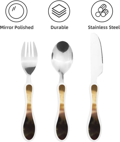3-Piece Kids Silverware Set With Storage Case, Stainless Steel Reusable Children Safe Knife Spoon Fork Set Blue Active Girl Running Sunset Children Flatware Set For Kids Lunch Box - Colors C