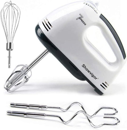 Showvigor Electric Hand Mixer with Stainless Steel Mixing Bowl Set –7 Speeds Turbo-Boost Hand Mixer with Large Mixing Bowls, Measuring Cups, Spoons & Spatula for Kitchen Cakes Eggs Baking(Pink)