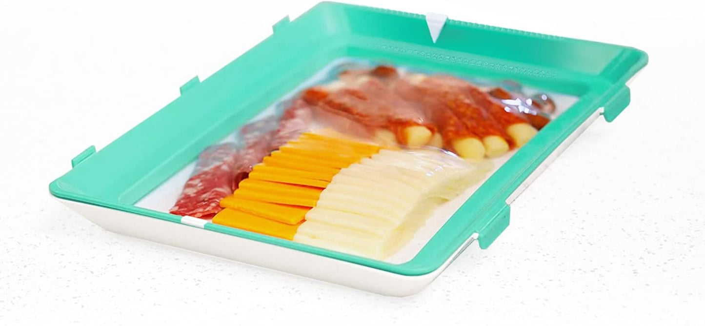2022 Version 2 Pack - Stacking Food Storage Trays, Stretch Cover, Save Space and Keep Food Fresh, Reusable, Dishwasher & Freezer Safe, Durable, Meal-Prep, Food Storage Containers