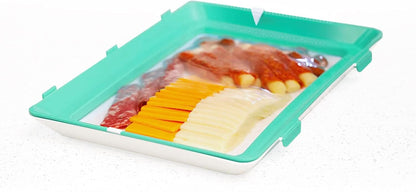 2022 Version 2 Pack - Stacking Food Storage Trays, Stretch Cover, Save Space and Keep Food Fresh, Reusable, Dishwasher & Freezer Safe, Durable, Meal-Prep, Food Storage Containers
