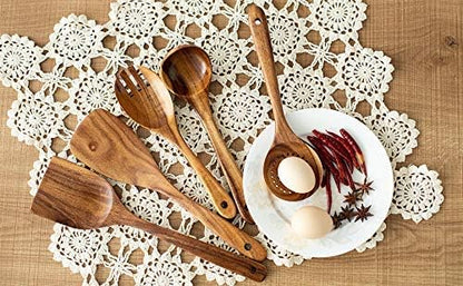 Wooden Spatulas, Natural Acacia Wooden Cooking Utensils Set for Non-stick Pan Kitchen Tool, flipping and Wok Spatula, Wooden Spoons & Spurtle for Cooking