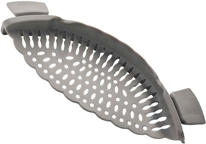 Blue Silicone Clip On Strainer, Universal Pot Colander for Draining Pasta, Vegetables and Kitchen Cooking