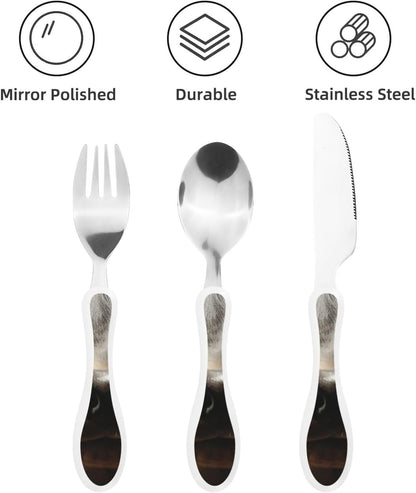 3-Piece Kids Silverware Set With Storage Case, Stainless Steel Reusable Children Safe Knife Spoon Fork Set Animal Cartoon Owls Cute Children Flatware Set For Kids Lunch Box