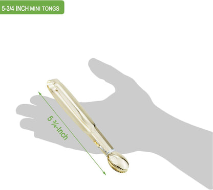 HINMAY Mini Appetizer Tongs 5.75" Stainless Steel Tongs, Set of 4 (Gold)