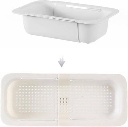 Extendable Over the Sink Colander Strainer Basket, Plastic Retractable Kitchen Sink Basket - Wash Vegetables, Fruits, Drain Pasta and Dry Dishes L (black XL)