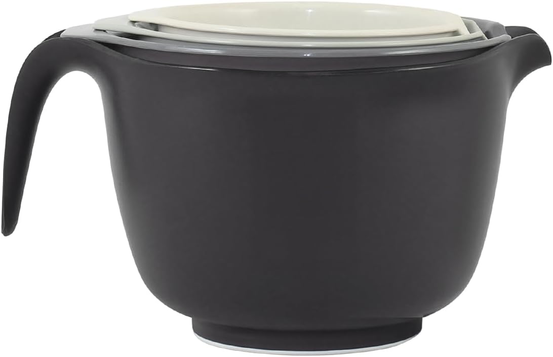 Glad Mixing Bowls with Pour Spout, Set of 4 - Nesting Plastic Bowls (1.2qt, 1.9qt, 2.8qt, and 3qt with Handle) - Non Slip Base, Dishwasher Safe Kitchen Cooking and Baking Supplies, Green
