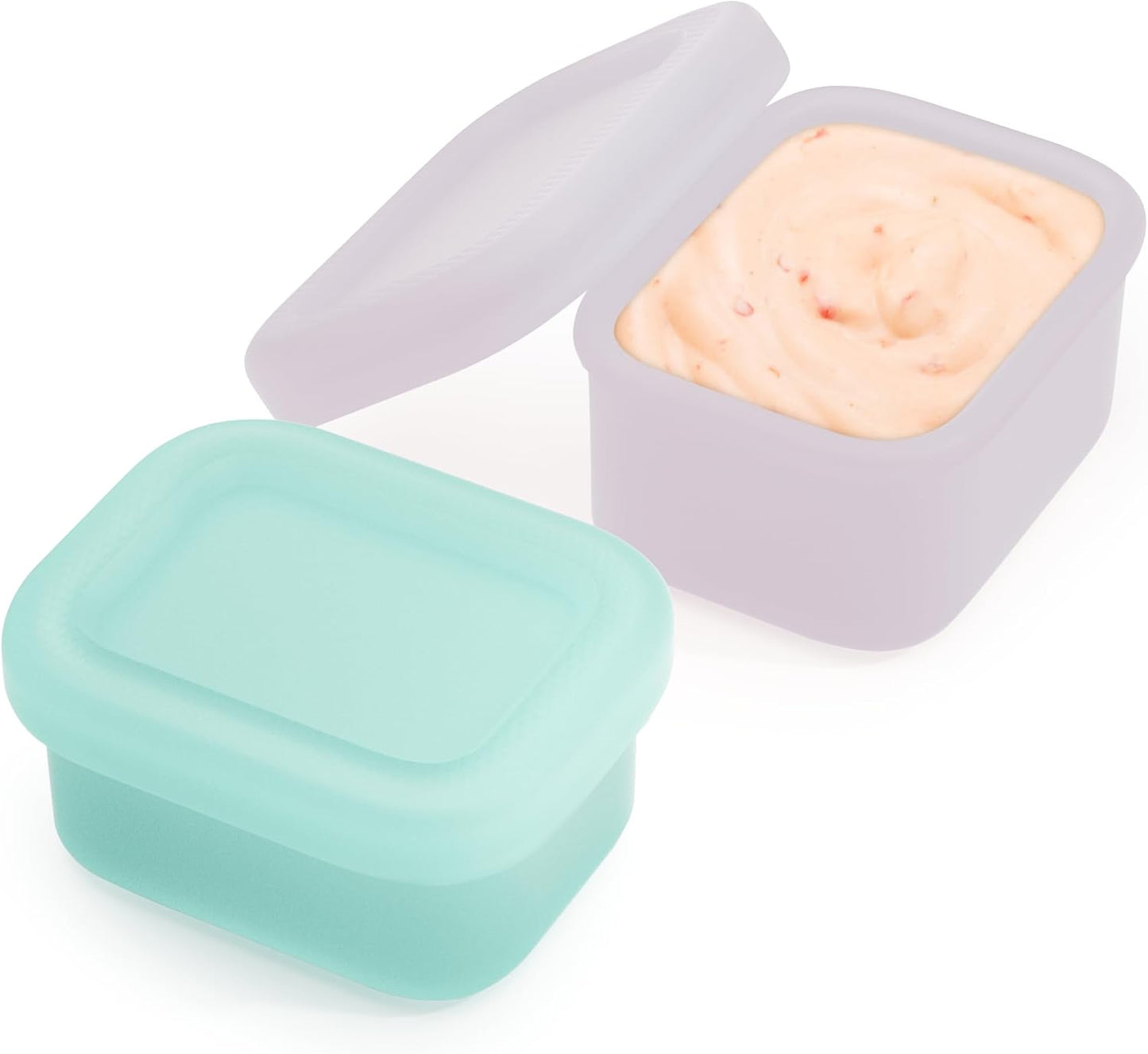 MICEBAY 2-Pack Leak-Proof Salad Dressing Container To Go, Food Grade Silicone Sauce Containers for Bentgo Lunch Box, Reusable Condiment Cups with Lids for Small Snacks - 2.6 oz (Sky Blue & Black)