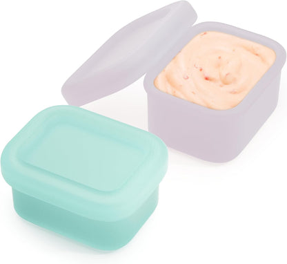 MICEBAY 2-Pack Leak-Proof Salad Dressing Container To Go, Food Grade Silicone Sauce Containers for Bentgo Lunch Box, Reusable Condiment Cups with Lids for Small Snacks - 2.6 oz (Sky Blue & Black)
