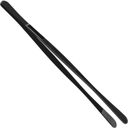8-Inch Plating Tweezers Culinary Kitchen Tweezer Stainless Steel, Black Offset Tweezers for Cooking Food Design (8-Inch Offset Design)