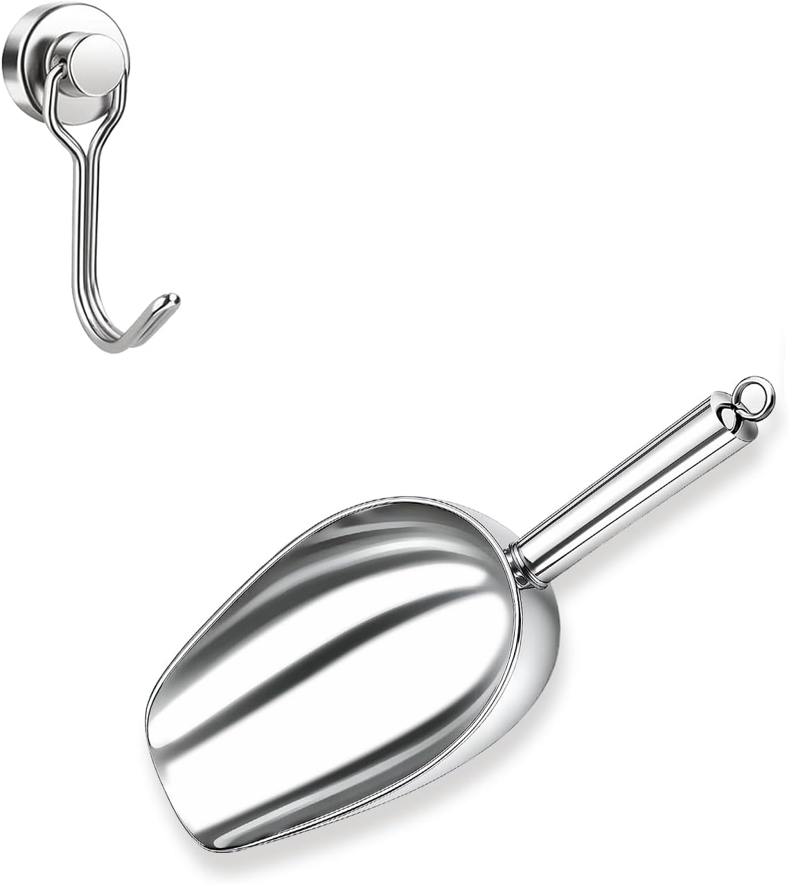Wapodeai 6oz Stainless Steel Ice Scoop for Freezer with Magnetic Hook