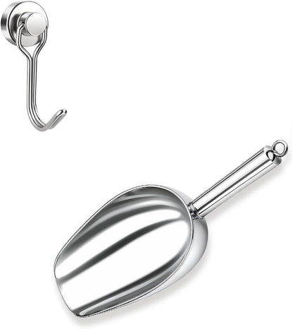 Wapodeai 6oz Stainless Steel Ice Scoop for Freezer with Magnetic Hook