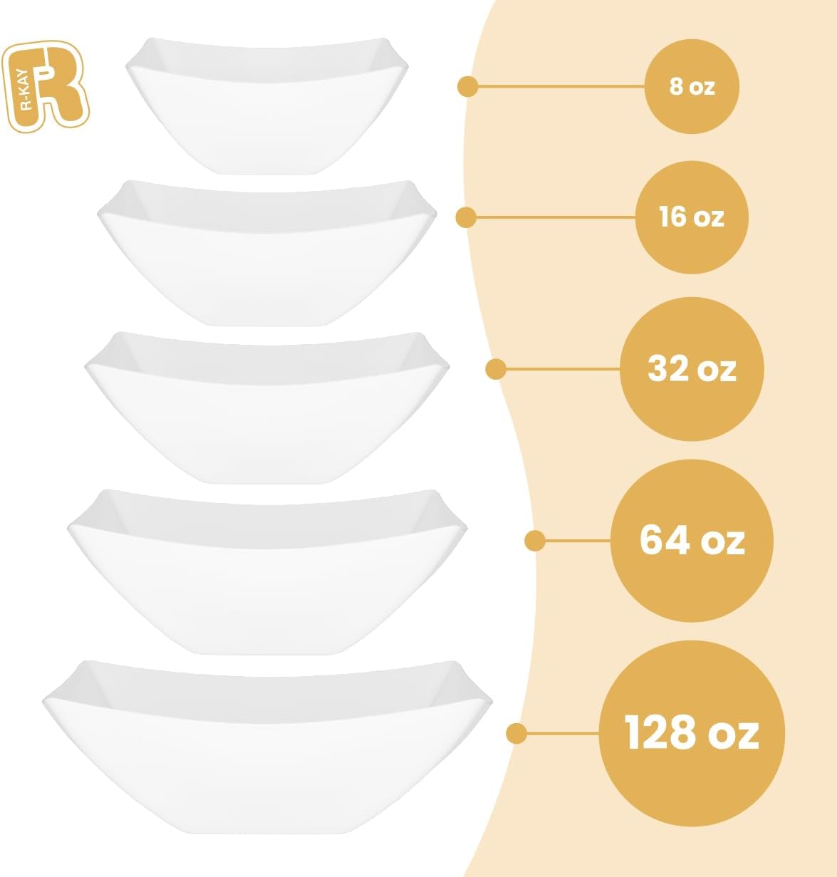R-kay 6 Pack Square Plastic Serving Bowls - Clear Plastic bowls 16 Oz - Disposable Serving Bowls Heavy Duty For Weddings Catering And Birthday parties