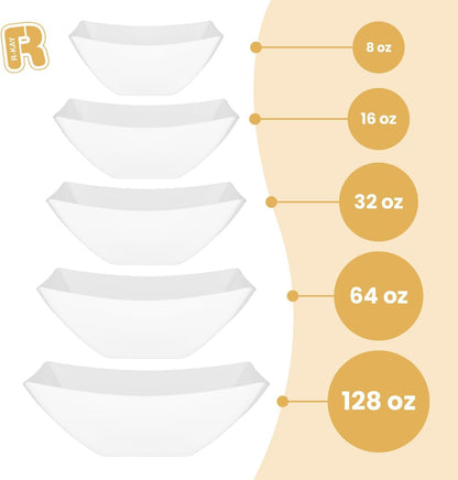 R-kay 6 Pack Square Plastic Serving Bowls - Clear Plastic bowls 16 Oz - Disposable Serving Bowls Heavy Duty For Weddings Catering And Birthday parties