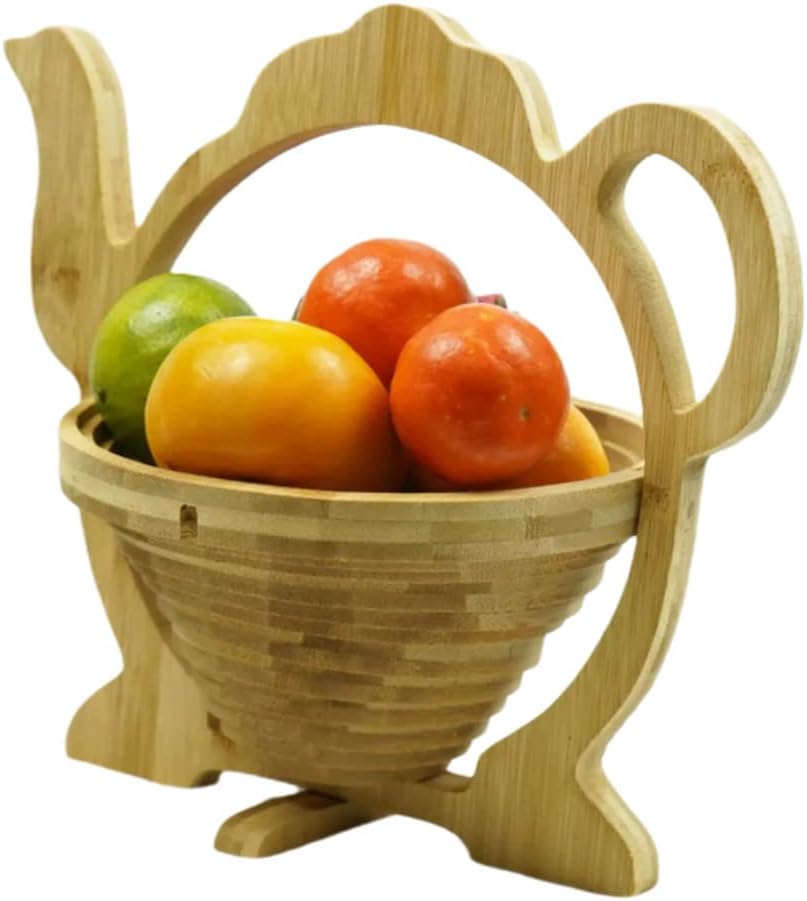 MYOSOTIS Foldable Fruit Basket Collapsible Bamboo Fruit and Veggie Basket Fruit Bowl Holder and Dried Fruit Basket For Holiday Party (Duck)