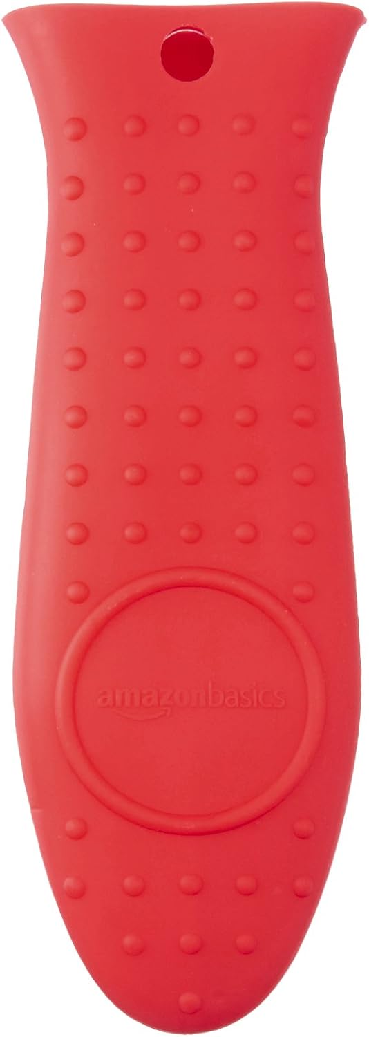 Amazon Basics Heat Resistant Non-Slip Silicone Hot Handle Holder, Rectangular Pot Handle Cover for Kitchen, Insulating Protection, Red, 5.6"L x 1.9"W