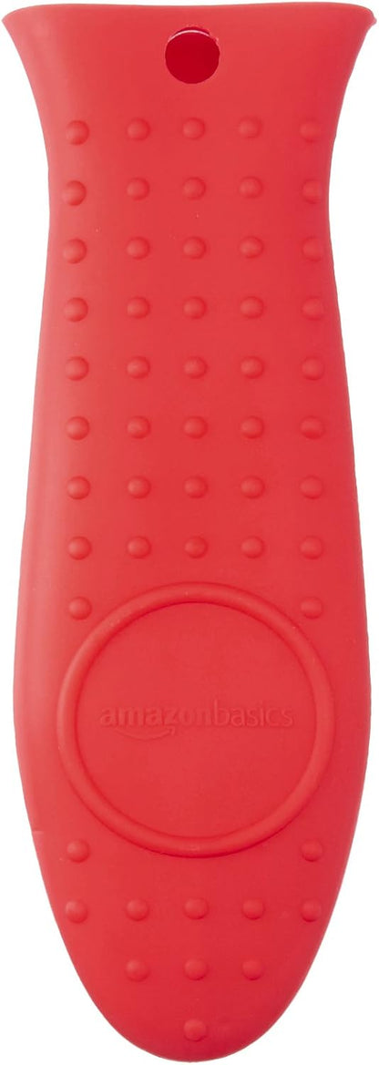 Amazon Basics Heat Resistant Non-Slip Silicone Hot Handle Holder, Rectangular Pot Handle Cover for Kitchen, Insulating Protection, Red, 5.6"L x 1.9"W