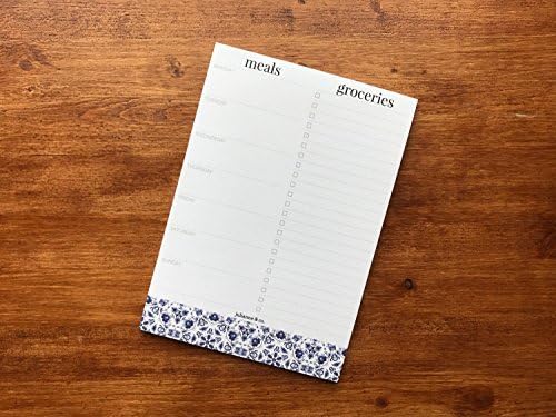 Weekly Magnetic Meal Planner Notepad By Julianne & Co - Food Planning Organizer And Grocery List Pad, 52 Premium A5 Pages, with Tear Away Perforated Shopping List (Blue China Print WITH Fridge Magnet)