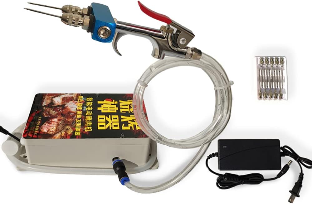 High Pressure Electric Bacon Pump Gun, Meat Saline Syringe Pump Food Grade Electric Injector Meat Processor 60W with 10Pcs Needle (Three Needle)