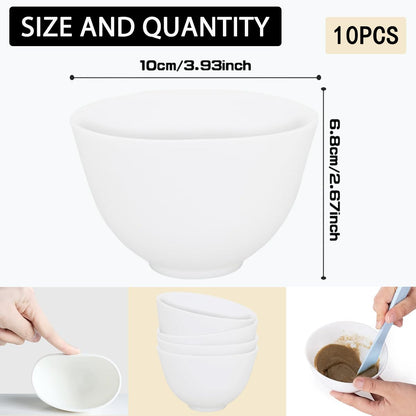 10 Piece Silicone Mixing Bowl Set, 3.93-Inch Microwaveable Silicone Bowls, Facial Bowls for Aestheticians, for Facial Masks, Mud Masks and Other Skin Care Products（White）