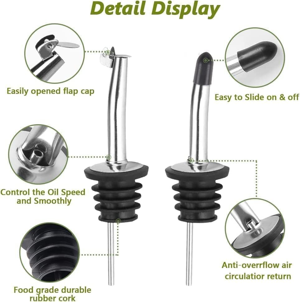 Leaflai Olive Oil Dispenser Bottle, Glass Olive Oil Dispenser and Vinegar Dispenser Set with Stainless Steel Pourers, 4 Labels,1 Brush and 1 Funnel Oil Bottles for Kitchen (500ml)