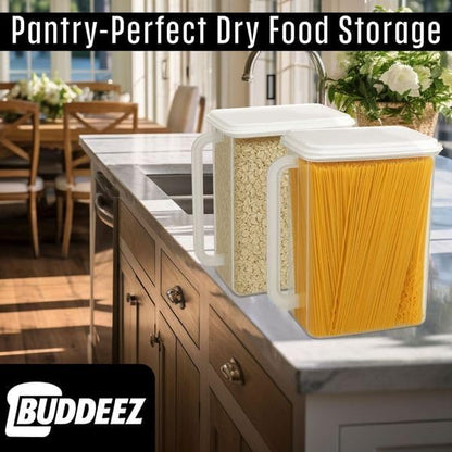 Buddeez Airtight Storage Dispenser - Easy Pour Spout for Cereal and Dry Food - BPA Free 46 Cup White/Clear